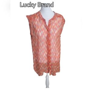 𝅺lucky Brand Sleeveless Multicolor Sheer Blouse Size M